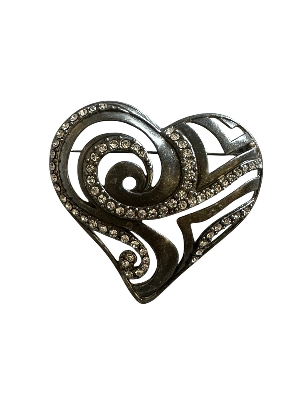 Chico' Silver-Tone Heart Brooch Rhinestone Romantic Y2K Glam Boho. His